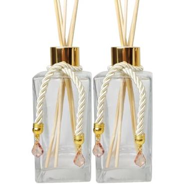 Imagem de Kit 2 Vidros Square Retangular 250ml – Difusor de Aromas Luxo com Varetas e Pingente Decorativo, Tampa Dourada/Prata(Dourado)