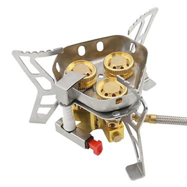 Imagem de Tomshin Fogão de acampamento de 3 núcleos 6800W Queimador de gases de alta potência Fogão de mochila à prova de vento com válvula ajustável para cozinhar ao ar livre, acampamento, piquenique, caminhad