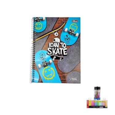 Imagem de Kit Caderno Universitário Capa Dura Vibe Masculino 20 Matérias + Caneta Esferográfica Spiro Glow + Marca Texto Boss Estojo