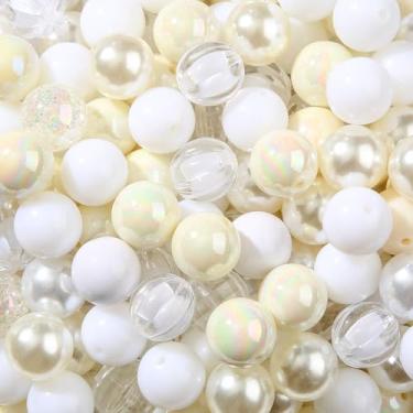 Imagem de CYEENUT Contas de acrílico de 20 mm, 120 peças, contas brancas de chiclete, 20 mm, contas multicoloridas para caneta, bolsa, joias, colar, pulseiras (brancas)