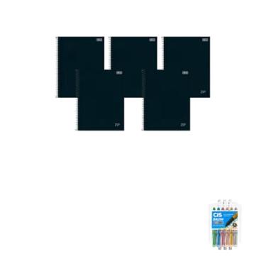 Imagem de Kit Caderno Universitário Zip Preto 80F Tilibra + Caneta Trigel Branca 0.8mm Caixa 12 Unidades + Marcador Artístico Brush Metallic 6 Cores