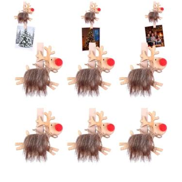 Imagem de VOSAREA 6 peças de suporte de Natal mini prendedores de roupa decorativos vintage madeira prendedor de roupa ornamento de cogumelo interior inverno feriado clipe de papel foto cartão de visita de