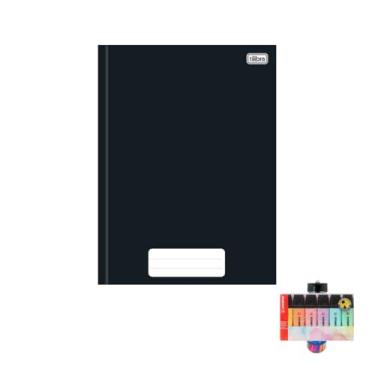 Imagem de Kit Caderno Brochura Preto 80 Folhas + Caneta Esferográfica 0.7mm Pote com 24 Unidades + Marca Texto Boss 6 Cores Pastel
