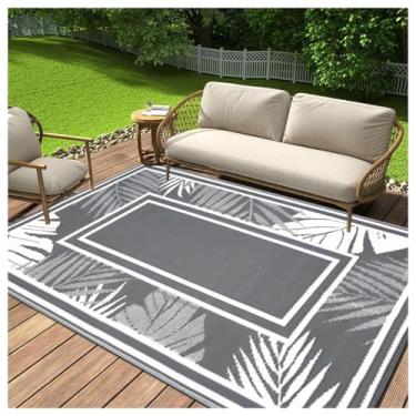Imagem de SPXMQSS Tapete para ambientes externos para pátios, plástico dobrável, resistente a UV, reversível para acampamento, deck, praia, piquenique, fácil de limpar, cinza 122 x 183 cm