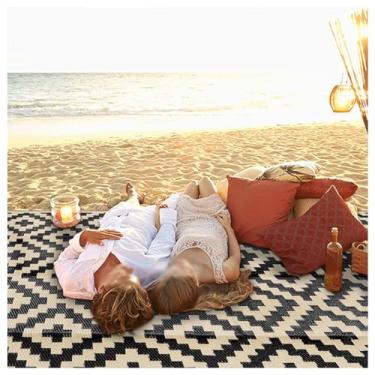 Imagem de SPXMQSS Tapetes externos para jardim, tapetes grandes para área externa, tapetes de plástico antiderrapantes reversíveis para jardim, tapete de limpeza fácil para trailer, deck, varanda, varanda B 122