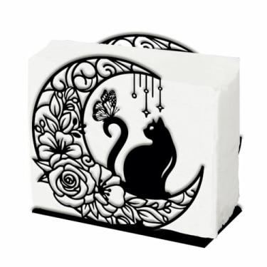 Imagem de SUPERDANT Porta-guardanapos de gato e lua para flores de mesa e borboleta dispensador de serviço organizador de guardanapos de coquetel de metal suporte de toalha de papel para sala de jantar cozinha