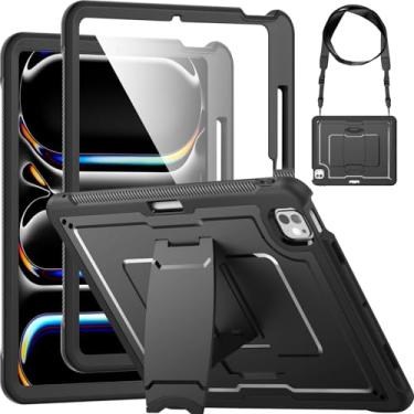 Imagem de Miimall Capa para iPad Pro de 13 polegadas M5/M4 (2025/2024), capa robusta para iPad Pro de 13 polegadas com alça de ombro, suporte e porta-lápis, preta