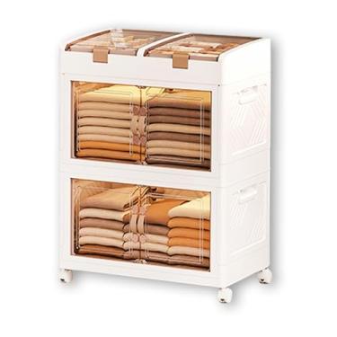 Imagem de SPXMQSS Caixas de armazenamento transparentes com tampas, caixas de armazenamento empilháveis com abertura frontal, recipiente de armazenamento de plástico dobrável com porta caixa de armazenamento