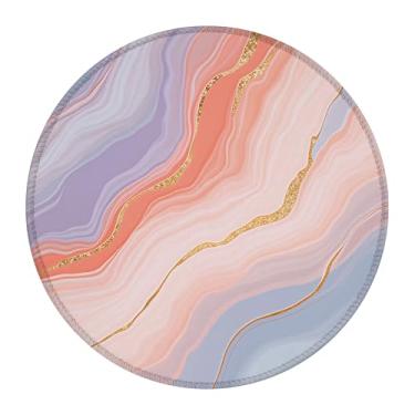 Imagem de Mouse pad redondo, mármore dourado roxo 22,4 cm pequeno tapete de mouse para jogos, tapete de mesa com base antiderrapante e borda costurada, tapete de mouse para teclado de computador para trabalho