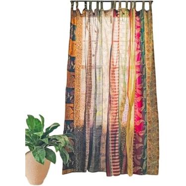 Imagem de Cortinas coloridas Sari com filtro de luz – cortinas boho, painel de dossel de cama, tapeçaria ou tratamento de janela cor turquesa (213 x 109 cm) (multicolorida)