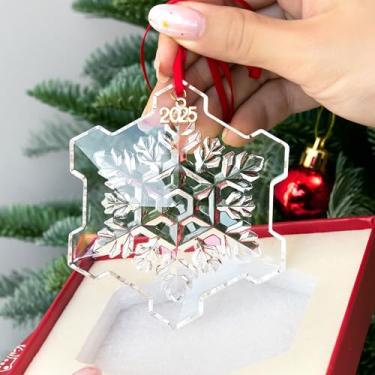 Imagem de Ornamentos de floco de neve de cristal para árvore de Natal, enfeite de floco de neve de vidro transparente 2025, estrela de Natal de cristal para árvore, presente de Natal para decoração de casa