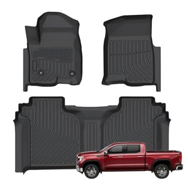 Imagem de Priprilod Tapetes de carga TPE de 3 peças, compatíveis com Chevy Silverado GMC Sierra 1500 2019-2026, 2500 HD 3500 HD 2020-2026, somente cabine de tripulação, não serve para armazenamento de plástico