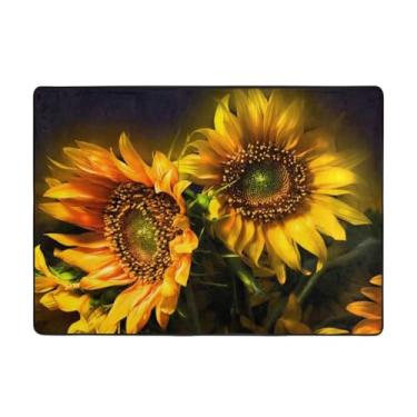 Imagem de ZERAOKE Tapete de área de girassol laranja 58 x 80 polegadas (4,84 x 6,67 pés), tapete de área de sala de estar moderno lavável, tapete de área grande de luxo com absorção de água, tapetes macios