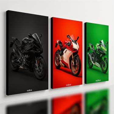 Imagem de Kit 3 Quadro Decorativo Moto Esportiva GP Moderno Luxo Casa Qualidade Premium (40x28cm)