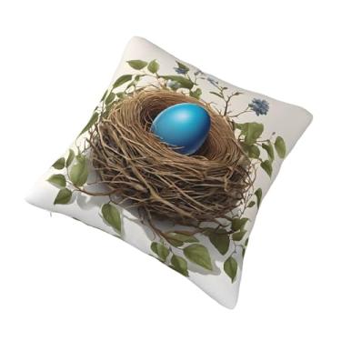 Imagem de Almofada quadrada decorativa com estampa de ninho de pássaros, design reversível, zíper oculto, poliéster macio para sofá, cama e carro - Hipoalergênico 61 cm x 61 cm