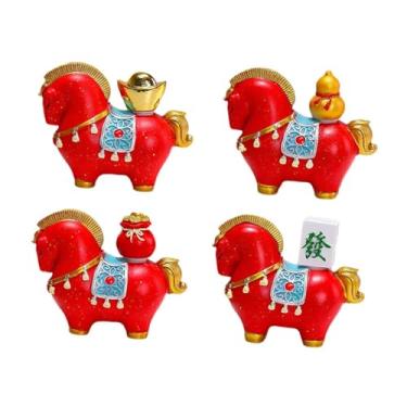 Imagem de Generic Conjunto de 4 esculturas de cavalos para mesa, em resina, para decoração de ambientes. Ideal para decoração de mesas, lareiras e entradas, seguindo os, Vermelho