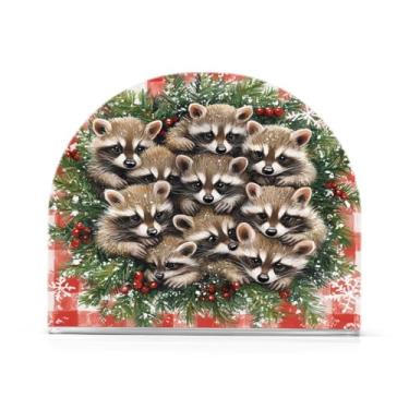 Imagem de Qilmy Porta-guardanapos de guirlanda de Natal de guaxinim bonito para mesas, suportes de guardanapo de papel de prato acrílico elegante, dispensador de papel de seda independente moderno para sala de