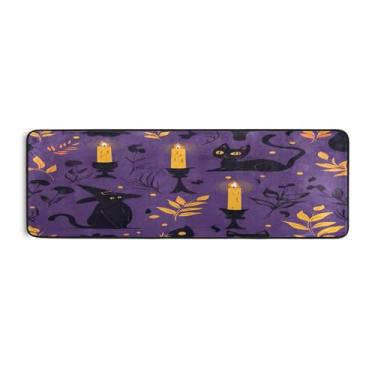 Imagem de Qilmy Tapete de corrida de gato preto para Halloween 183 x 61 cm, antiderrapante, antifadiga, confortável, tapetes longos, para quarto, sala de estar, banheiro, corredores, entrywa1010