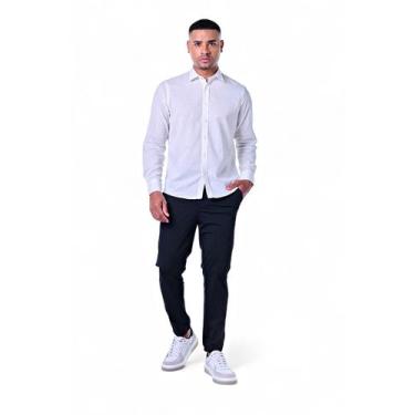 Imagem de Camisa Masculina Linho Misto Manga Longa - Rabbithos, P, Branco