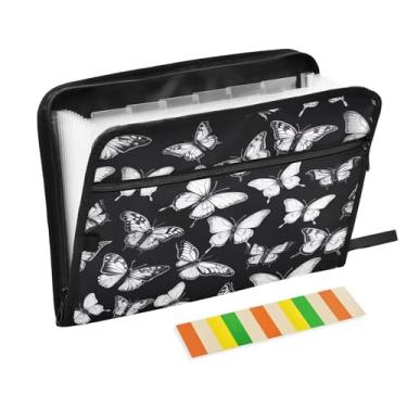 Imagem de Wassud White Butterflies Organizador de arquivos sanfonado com 13 bolsos, pastas expansíveis com abas e adesivos, tamanho carta A4, organizador de pastas de documentos de recibo de papel para viagens