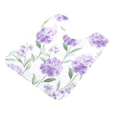 Imagem de Burbuja Tapete de banheiro com flores roxas, tapete de banho absorvente de pelúcia macio, base antiderrapante para piso de banheiro, oval em forma de U