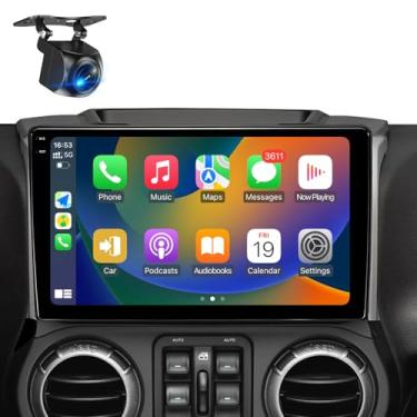 Imagem de Para Jeep Wrangler JK 2008-2017 Dodge RAM 2009-2012 rádio com carplay sem fio Android Auto, reprodutor multimídia de navegação Bluetooth estéreo para carro, unidade de cabeça de câmera de backup GPS