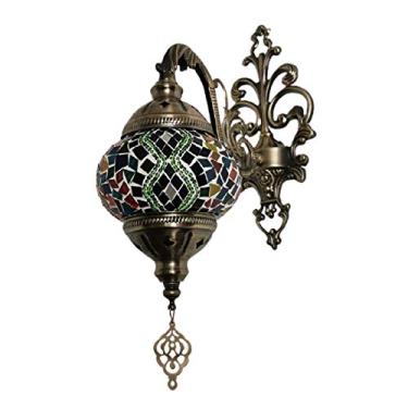 Imagem de Luminária de parede retrô turca, aplique de parede marroquino em mosaico, luminária de parede boêmia artesanal em vidro para cabeceira, ideal para sala de estar, quarto, corredor, varanda, c
