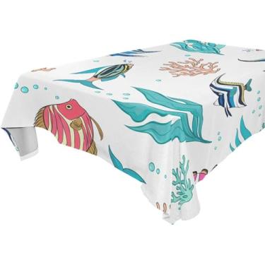 Imagem de Burbuja Toalha de mesa de peixe, toalha de mesa quadrada anti-rugas grossa para decoração de jantar, cozinha, festa, 152 x 152 cm