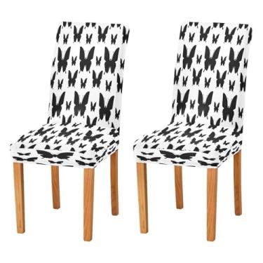 Imagem de CEBUGI Capas de cadeira para sala de jantar, silhuetas de borboleta, preta, elástica, protetora, lavável, removível, para casa, restaurante, banquete, festa, pacote com 2