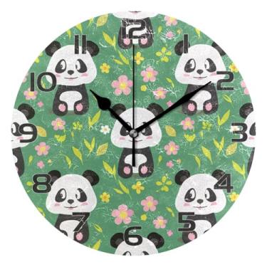 Imagem de YETTASBIN Relógio de parede panda, silencioso, sem tique-taque, operado por bateria, relógio redondo decorativo criativo para cozinha, sala de estar, banheiro, decoração de escritório em casa, escola