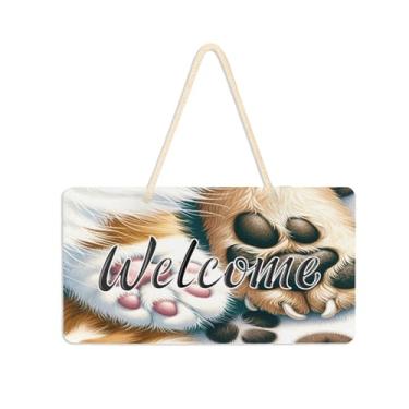 Imagem de Burbuja Placa de boas-vindas engraçada de gato e cachorro para porta da frente, placa de boas-vindas de PVC para decoração de férias de casa de fazenda, 15 x 28 cm