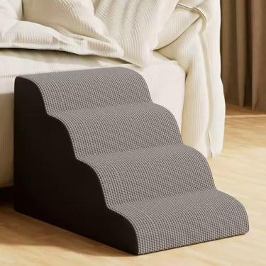 Imagem de Degrau Para Cães E Gatos De Pequeno Porte, Degrau De 4 Degraus Para Camas E Sofás Altos, Rampa Antiderrapante Com Capa Lavável, Degraus Macios Para Animais Com Dores Nas Articulações, Cinza