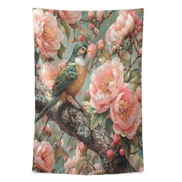 Imagem de STAYTOP Tapeçaria de Pássaro Fofo no Ramo de Flores Tapeçarias para Decoração de Casa Dormitório Sala de Estar Quarto Tapete de Parede (60×40in)