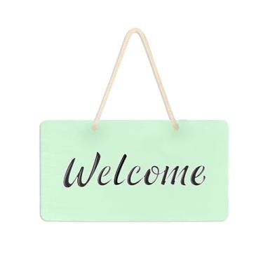 Imagem de Burbuja Placa de boas-vindas verde menta para porta da frente, placa de boas-vindas de PVC para decoração de férias de casa de fazenda, 15 x 28 cm