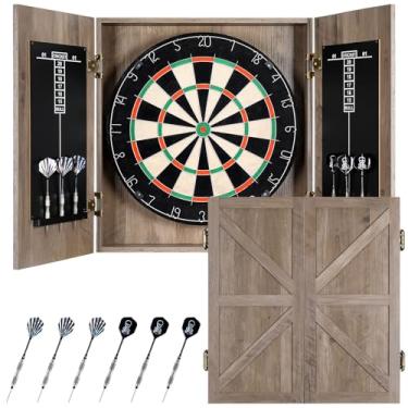 Imagem de Conjuntos de armário de dardos de sisal, placas decorativas para adultos [6 dardos de aço] - Armário de dardos de madeira com placar integrado para salas de jogos familiares - Estojo retrô