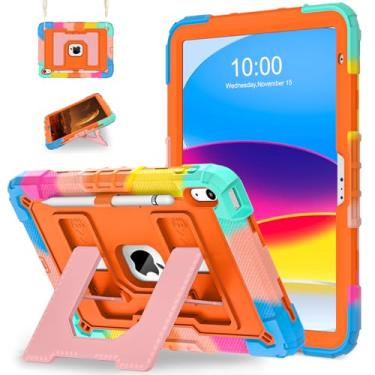 Imagem de WESOROL Capa para iPad A16 11ª geração 11 polegadas (2025) iPad 10.9 polegadas (2022), capa i Pad A16 de grau militar, à prova de choque, com alça de ombro, cor laranja