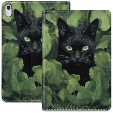 Imagem de Capa para iPad (A16) 11ª geração de 11 polegadas (2025)/iPad 10ª geração 11 polegadas (2022), suporte dobrável ajustável e despertar/hibernar automático, capa protetora à prova de choque, gato preto
