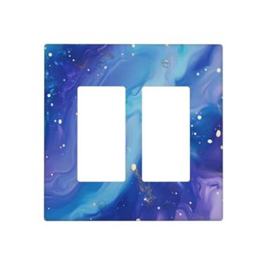 Imagem de Indokyeyqaz Placa decorativa para interruptor de luz dupla de mármore roxo azul e roxo, 2 placas de interruptor e capas de tomada 11,7 x 11,4 cm para quarto, banheiro, cozinha, decoração de casa
