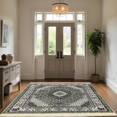 Imagem de 1 Tapete Entrada Porta Hall Grande Belga Es Cl 140 x 200 Vr (D4Cla Verde Branco Vermelho - Classico Medalhão Floral)