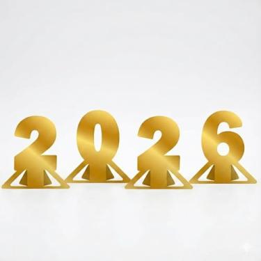 Imagem de Kit 4 Decoração de Mesa Ano Novo 2026 Regina – Enfeite de Festa Réveillon Metalizado – Centro de Mesa Decorativo para Ceia – 18x19,5cm