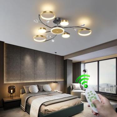 Imagem de Luminária de teto moderna de alumínio com LED, controle remoto, dimerizável, cristal, criativa, 110W, lustre com cúpula de acrílico, ideal para sala de estar, restaurante, escritório e quart