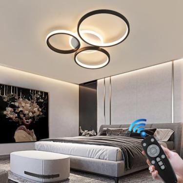 Imagem de Luminária de teto moderna com LED dimerizável para ambientes internos, sala de estar, lustre embutido de 78 cm, 6 anéis de luz, controle remoto, ideal para cozinha, sala de jantar, quarto e