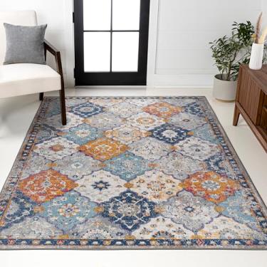 Imagem de JONATHAN Y Kirman Bohemian Medallion cinza-claro/azul/laranja 90 cm x 1,5 m. Tapete boêmio, vintage, quarto, sala de estar, cozinha