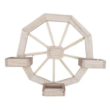 Imagem de Floreira de Parede Madeira Natural Modelo Roda Carroça 3 Cachepôs Decoração Interior e Externa para Amantes de Jardinagem e Decoração