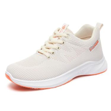 Imagem de Padgene Tênis feminino leve tênis de caminhada esportivo tênis de corrida para mulheres malha respirável academia moda tênis atlético confortável casual, 1086bege, 37