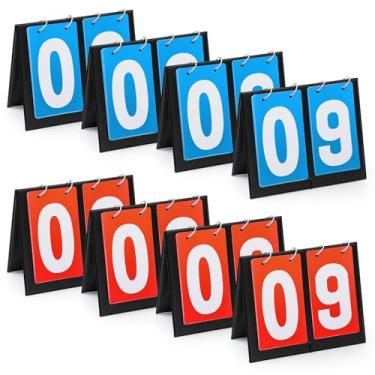Imagem de Hiboom 8 peças placar flipper 2 dígitos placar tênis placar mesa portátil flip placa de pontuação de futebol para futebol basquete beisebol esportes jogos (4 vermelhos + 4 azuis)