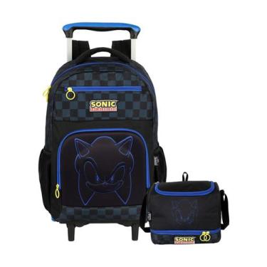 Imagem de Kit Escolar Mochila Rodas + Lancheira Grande SONIC Game Luxo - Luxcel