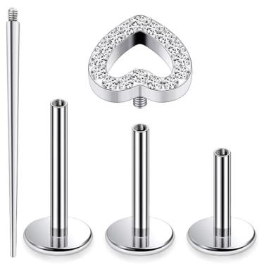 Imagem de Ocptiy 16G G23 Titânio Tragus Conch Helix Piercing Joia 6 mm 8 mm 10 mm - Rosca Internamente Flat Back Stud Cartilagem Brincos Hipoalergênicos Lóbulo Frontal Monroe Labret Tragus Piercing Joia