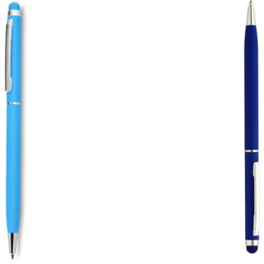 Imagem de Caneta Esferográfica Touch Screen Metálica, Corpo Emborrachado, Escrita Azul, Ponta Fina 0.7mm, Design Moderno, para Escritório, 14.5cm (Azul Claro e Azul)