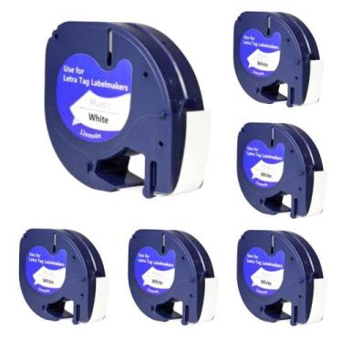 Imagem de Kit com 6 fitas brancas Rotulador Dymo Letratag plástica compatível 91